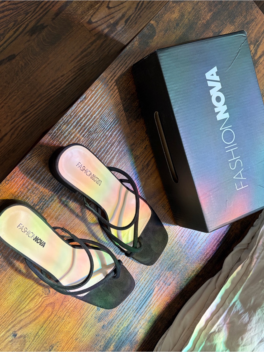 Fashion Nova Black Strappy Square-Toe Mules